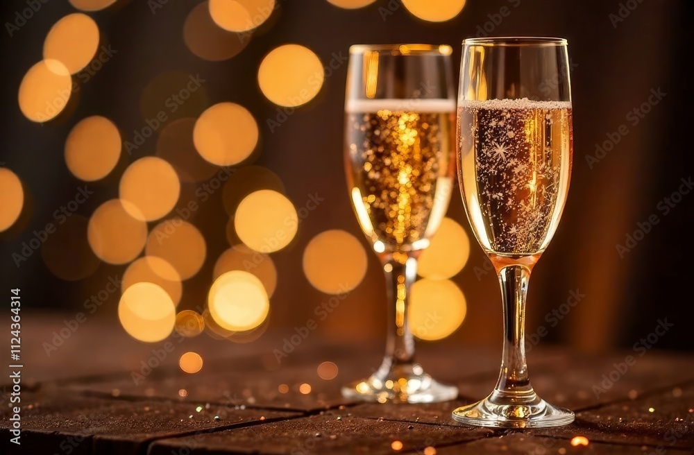 Celebration with champagne glasses reflecting warm bokeh lights during a festive gathering Celebration with champagne glasses reflecting warm bokeh lights during a festive gathering