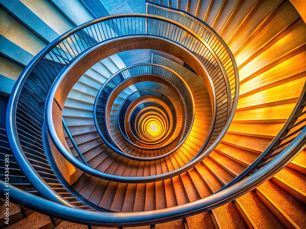 Fototapeta premium Architectural Curls, Modern Spiral Staircase, AI Photography, Interior Design, Spiral Stair