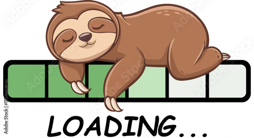 Sloth resting peacefully on a progress bar symbolizing charging energy