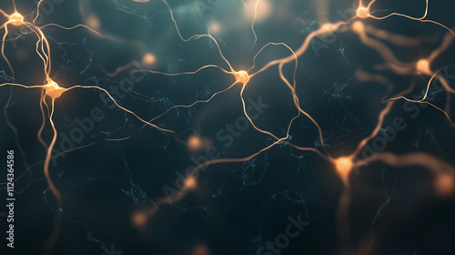 A dynamic abstract background with interconnected luminous nodes forming branching pathways, set on a dark gradient background, with clean copy space along the bottom edge. photo