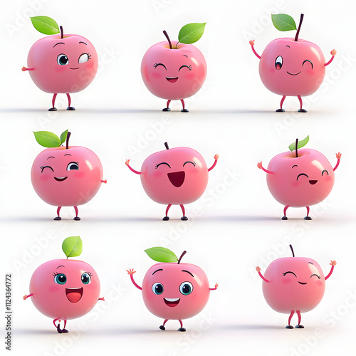 3D Rendered Apple Character Design Set