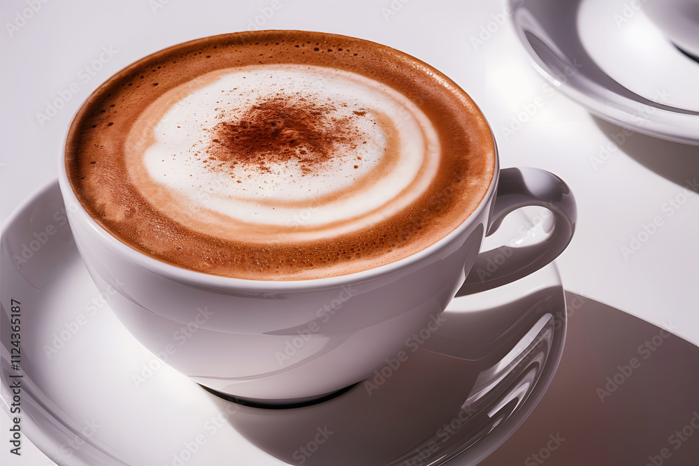 White cup of delicious coffee on the wooden table White cup of delicious coffee on the wooden table