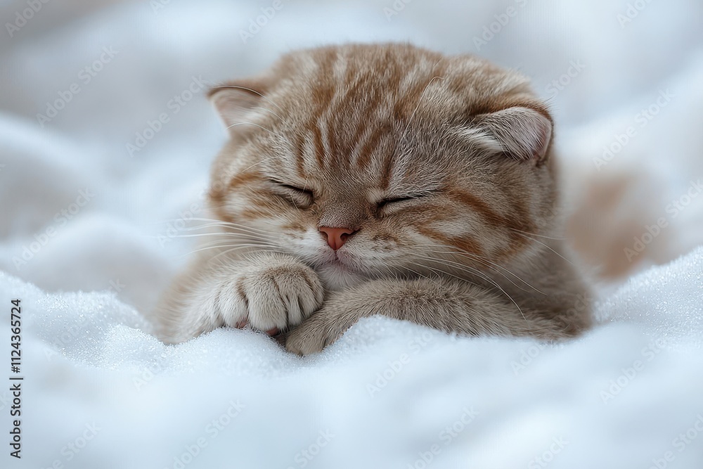 Fototapeta premium Peaceful Cat Napping on Soft Cozy Blanket