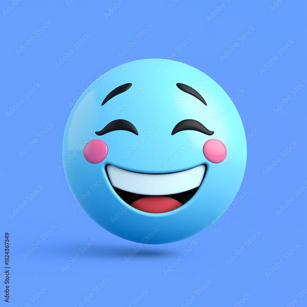 Fototapeta premium Smiling Blue Emoji Face on a Bright Blue Background