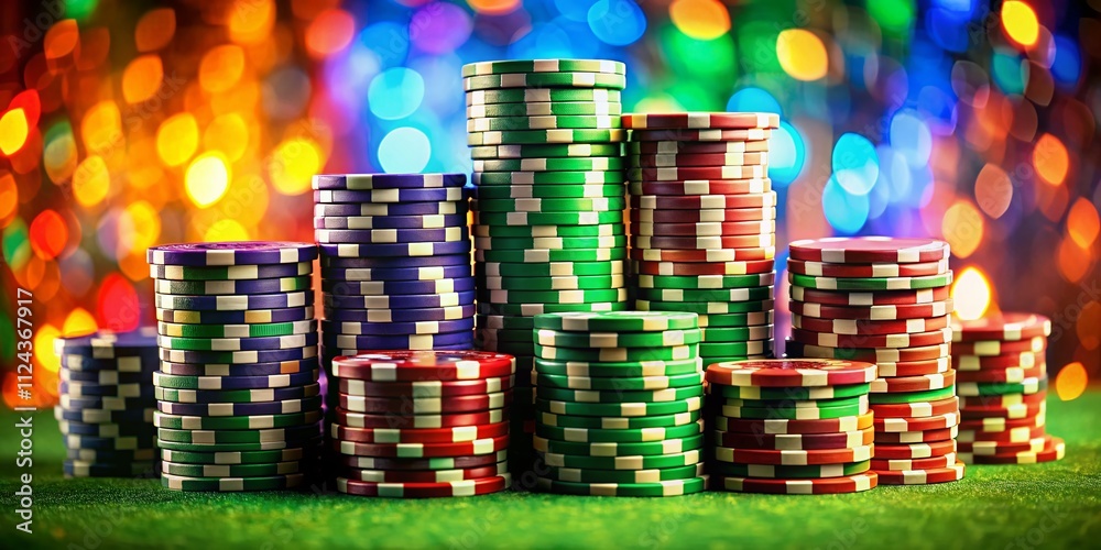 Colorful Casino Chips on Green Poker Table - High-Resolution Photo Colorful Casino Chips on Green Poker Table - High-Resolution Photo