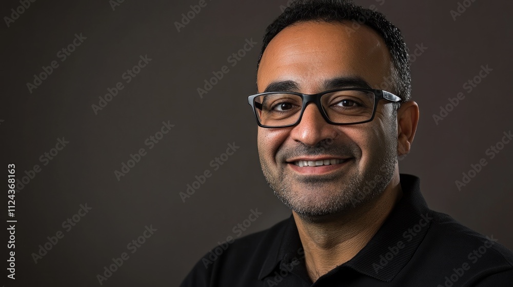 Fototapeta premium Joyful man in dark attire smiling at the camera