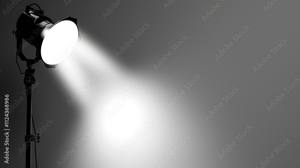 Light from a Spotlight on White Background, Illuminating the Space with a Focused and Brilliant Glow.