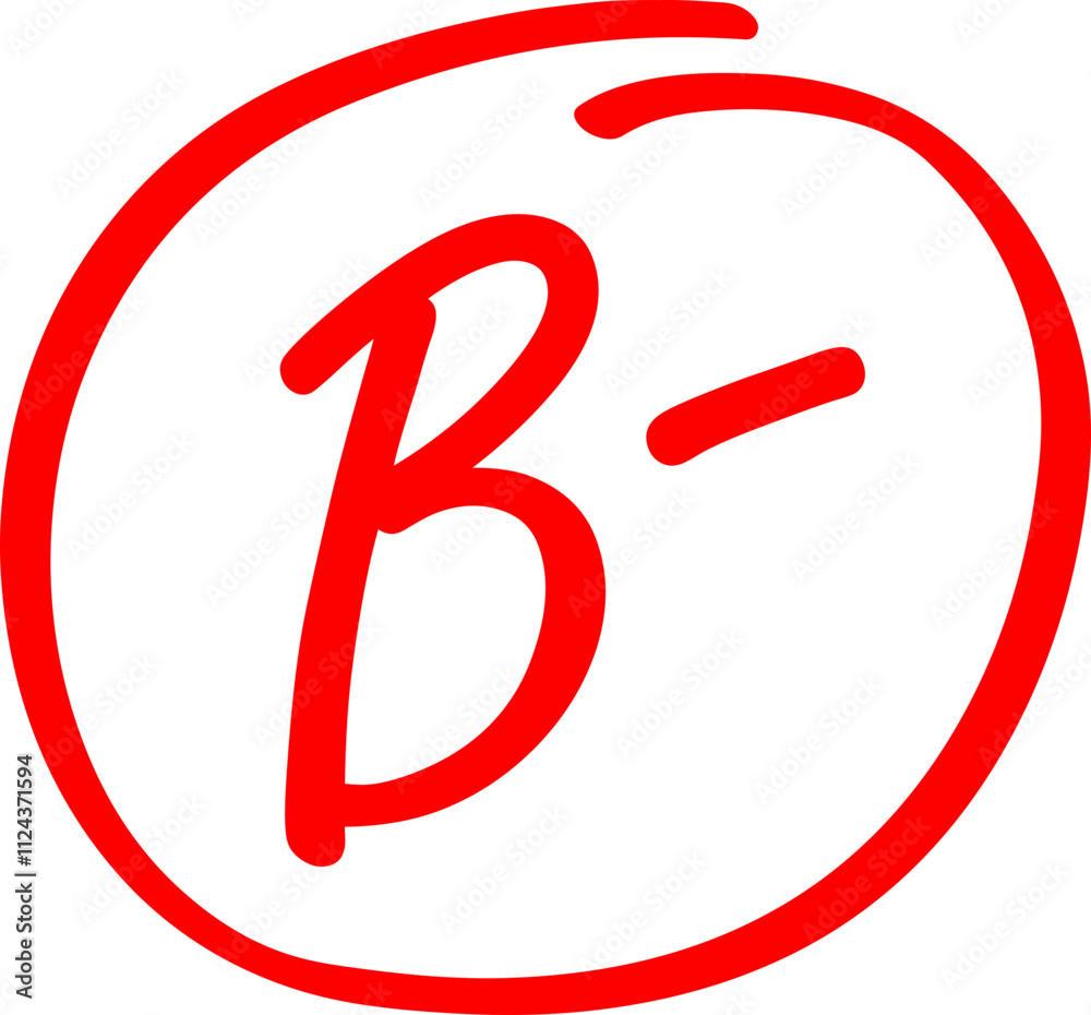 Exam score grade result B minus, hand drawn doodle test grade B minus Exam score grade result B minus, hand drawn doodle test grade B minus