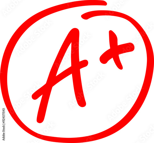 Exam score grade result A plus, hand drawn doodle test grade A plus