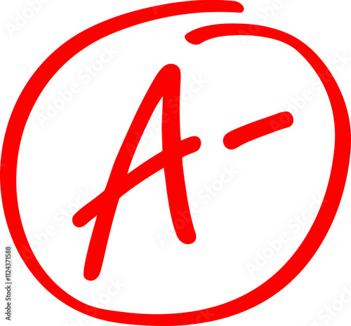 Exam score grade result A minus, hand drawn doodle test grade A minus
