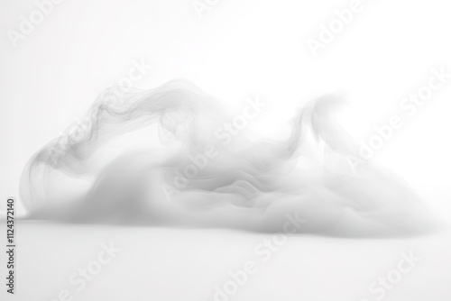 Abstract swirling fog on white backdrop with smooth waves