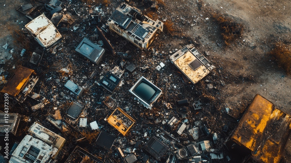 Aerial View of Discarded Electronic Waste Aerial View of Discarded Electronic Waste