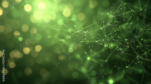 An abstract design of interconnected green lines and nodes, glowing intensely against a deep bokeh-filled background, representing futuristic AI and data exchange.