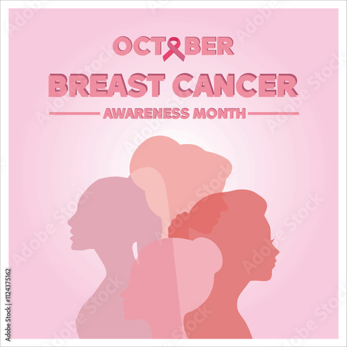 October Breast Cancer Awareness Month Silhouette in Pink Tones.
