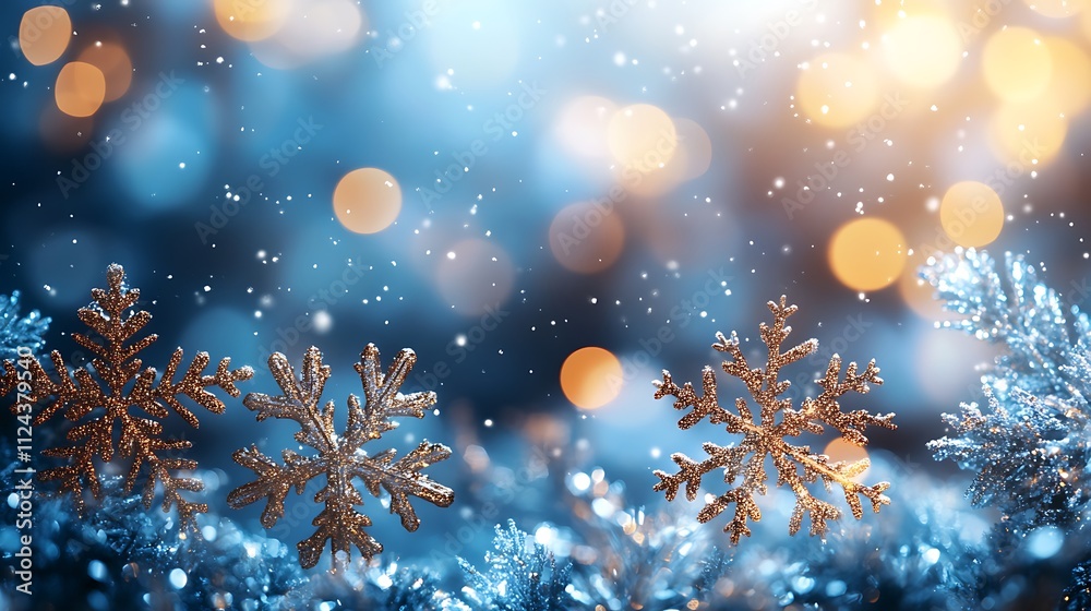 Sparkling snowflakes and shimmering lights create a festive atmosphere. Generative AI. Sparkling snowflakes and shimmering lights create a festive atmosphere. Generative AI.
