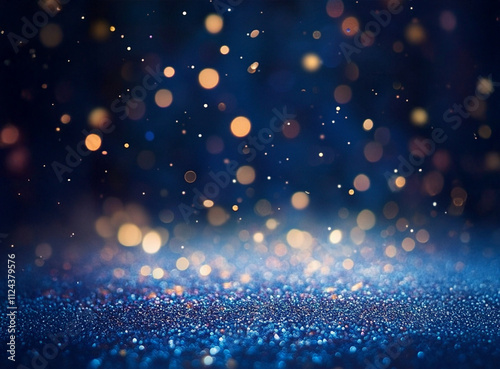 christmas lights background, blue background with bokeh