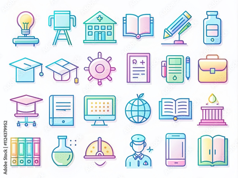 Pastel School & Learning Line Icons - Minimalist Design Pastel School & Learning Line Icons - Minimalist Design