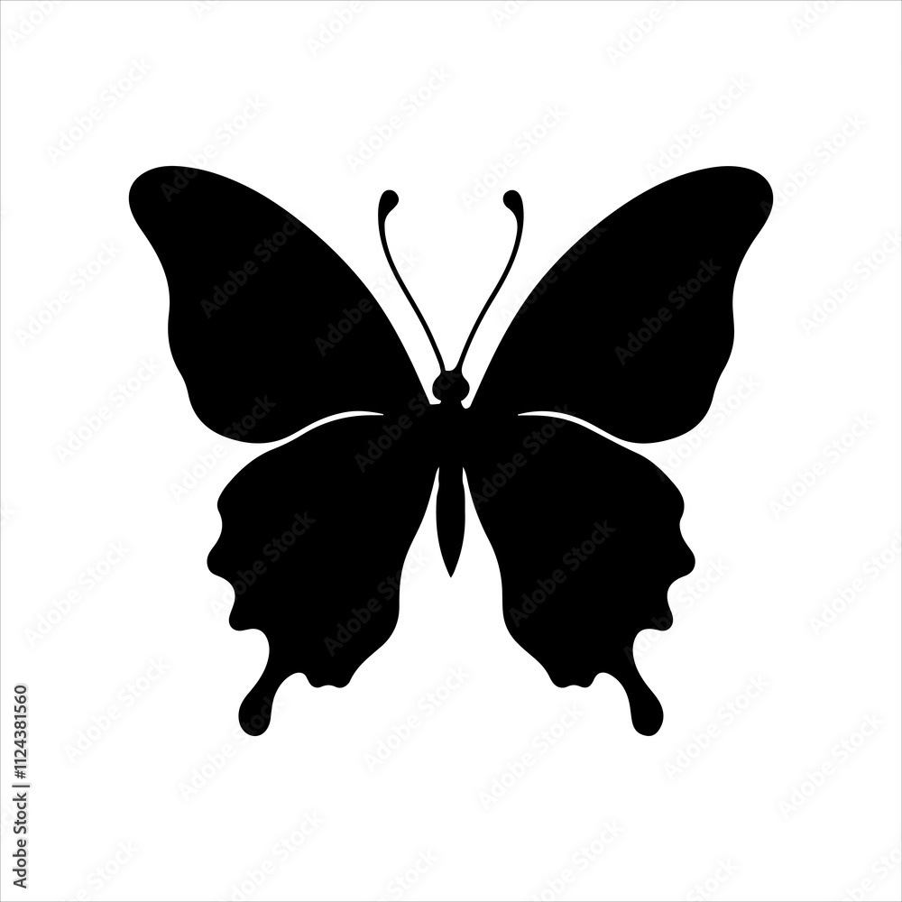 Black butterfly silhouette vector illustration on white background