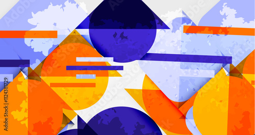 Squares, circles and triangles and grainy noisy texture. Vector Illustration For Wallpaper, Banner, Background, Card, Book Illustration, landing page
