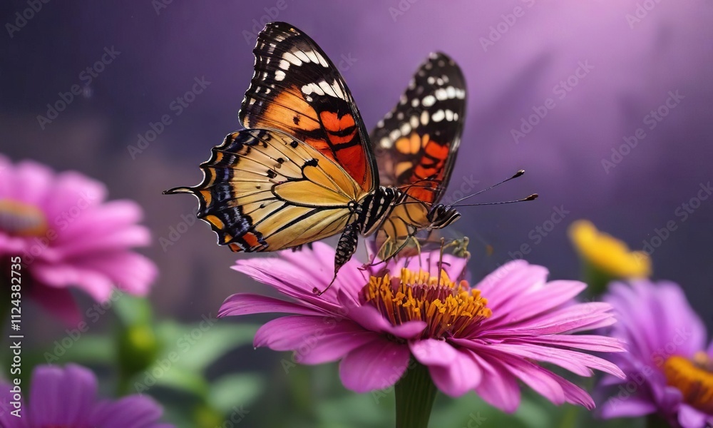 Delicate butterfly perched on a vibrant purple zinnia flower , flowers, color Delicate butterfly perched on a vibrant purple zinnia flower , flowers, color