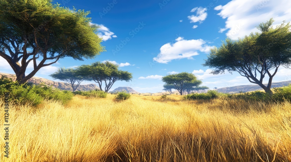 Scenic View of Golden Grassland Surrounded by Lush Green Trees Scenic View of Golden Grassland Surrounded by Lush Green Trees