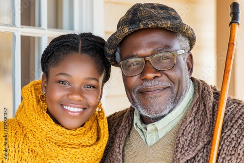 Warm autumn scene with smiling family members photo