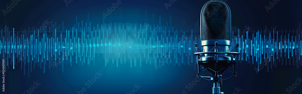 Voice Recording: A classic microphone stands poised against a backdrop of dynamic audio waves, symbolizing the power and clarity of sound. Voice Recording: A classic microphone stands poised against a backdrop of dynamic audio waves, symbolizing the power and clarity of sound.