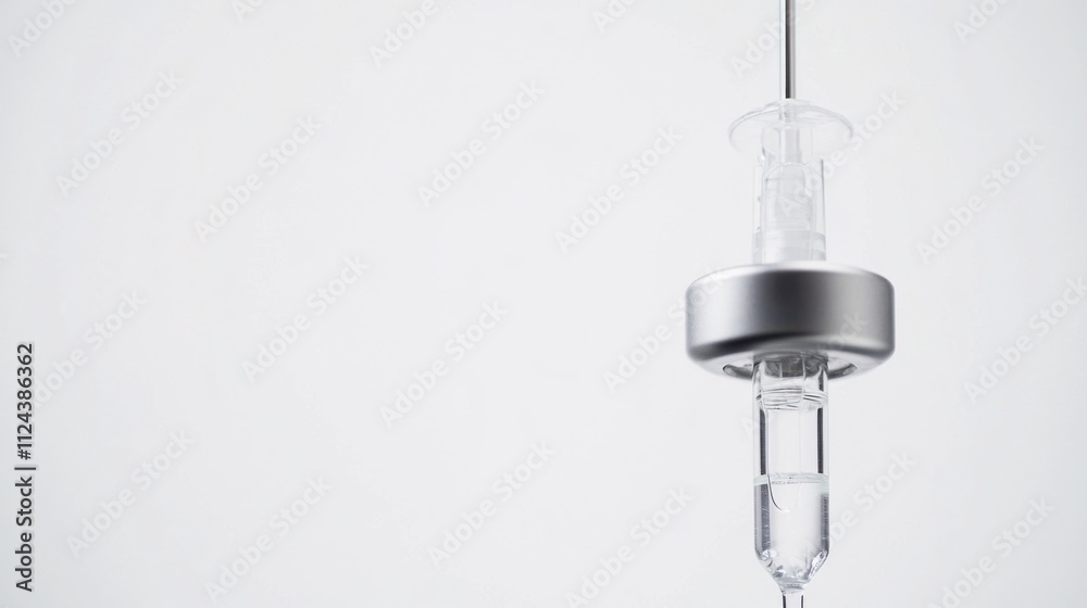 A high-resolution close-up of a medical IV drip setup with clear fluids and tubing, against a white background, Minimalist style A high-resolution close-up of a medical IV drip setup with clear fluids and tubing, against a white background, Minimalist style