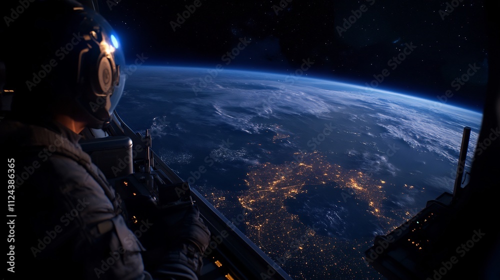 Astronaut Gazing at Earth's Night Lights Astronaut Gazing at Earth's Night Lights