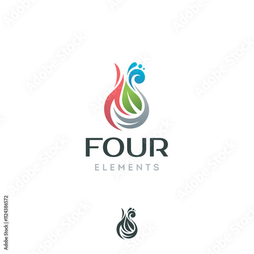 Four elements ecology astrology fire water air earth wind leaf drop vector logo