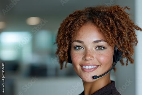 Wallpaper Mural Smiling customer service representative with headset Torontodigital.ca