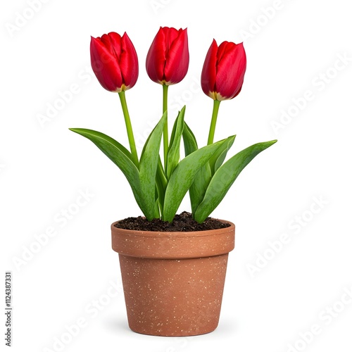 Trio of Red Tulips in a Terracotta Pot: A classic and elegant bouquet of three vibrant red tulips in a terracotta pot, symbolizing love, passion, and new beginnings. 