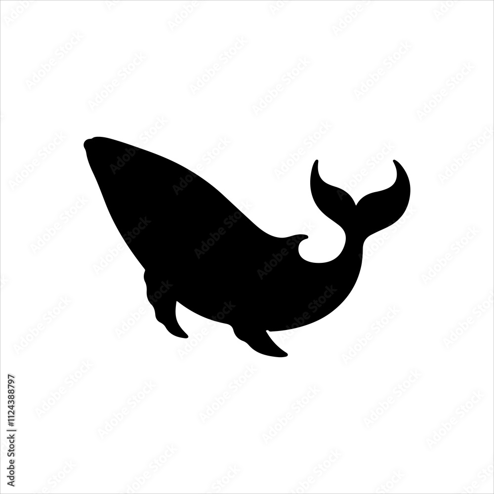 Fototapeta premium Dolphin black silhouette vector illustration on white background