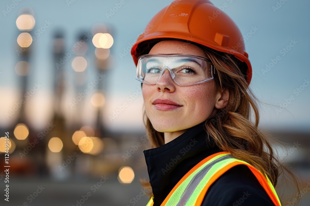 Confident woman in construction gear at worksite