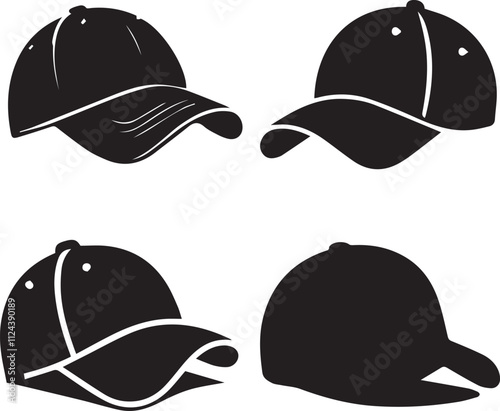 Silhouette Collection of Baseball Caps - Adobe Stock