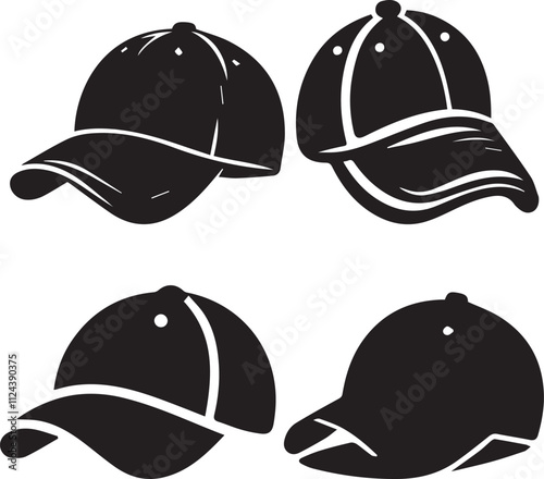 Silhouette Collection of Baseball Caps - Adobe Stock