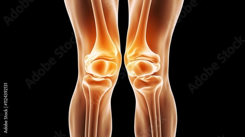 Bone disease concept. Knee joint anatomy illustration on a black background