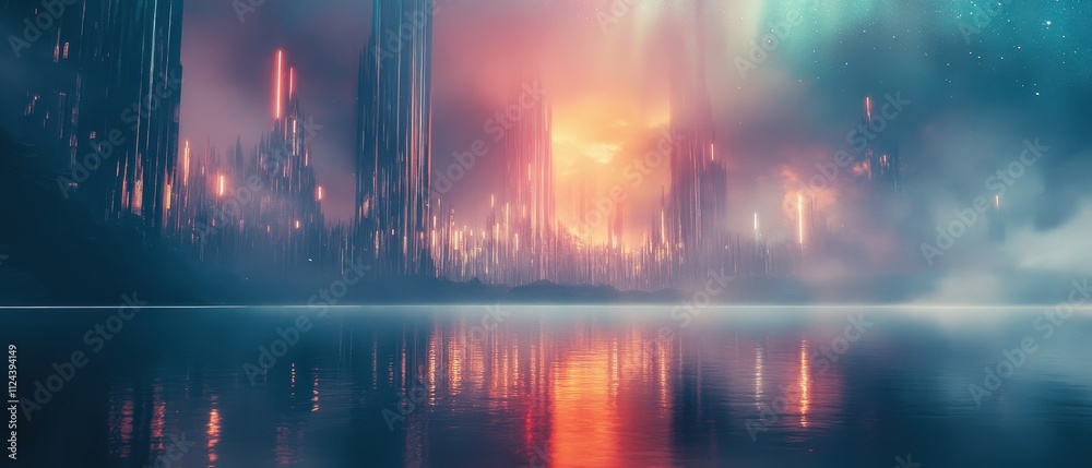 Obraz premium Stunning sunset illuminating the glass palace in a park with vibrant colors and reflections on the floor