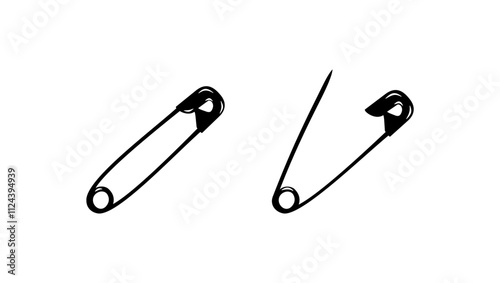 Safety pin emblem, black isolated silhouette