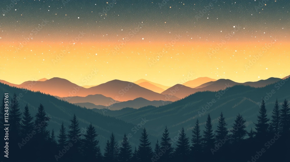 Fototapeta premium Silhouette of a mountain range under a twi