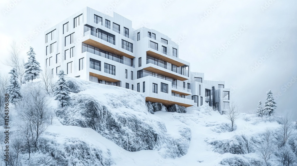 Fototapeta premium Modern residential building at the white background.