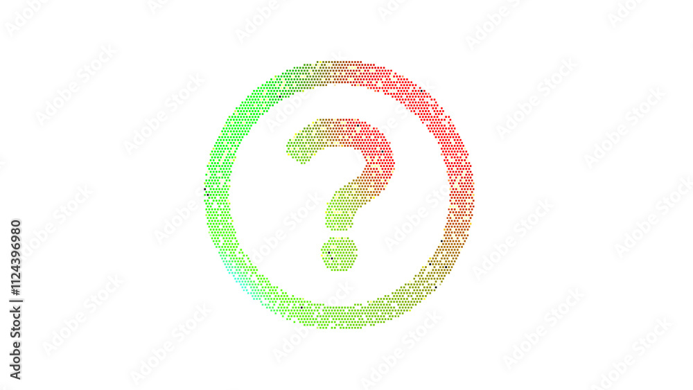 Icon question circle is made up of LED square shapes. There are bright diodes and there are black dead diodes Icon question circle is made up of LED square shapes. There are bright diodes and there are black dead diodes