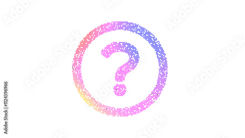 Icon question circle is made up of LED square shapes. There are bright diodes and there are black dead diodes