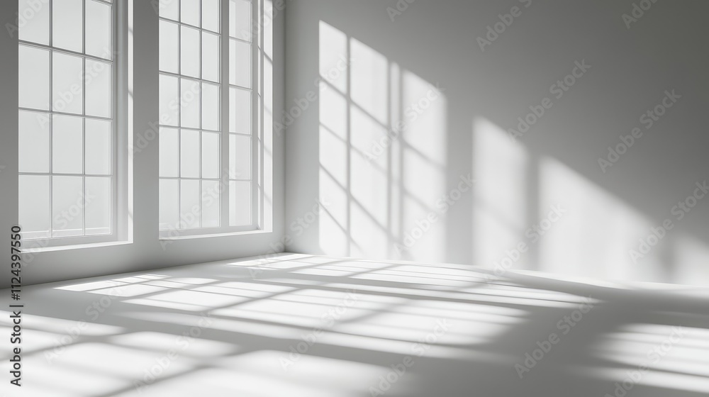 Bright Interior Space with Elegant Windows and Soft Light Patterns Bright Interior Space with Elegant Windows and Soft Light Patterns