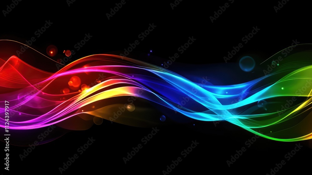 Naklejka premium Colorful Waves of Light with Vibrant Flowing Patterns in Darkness