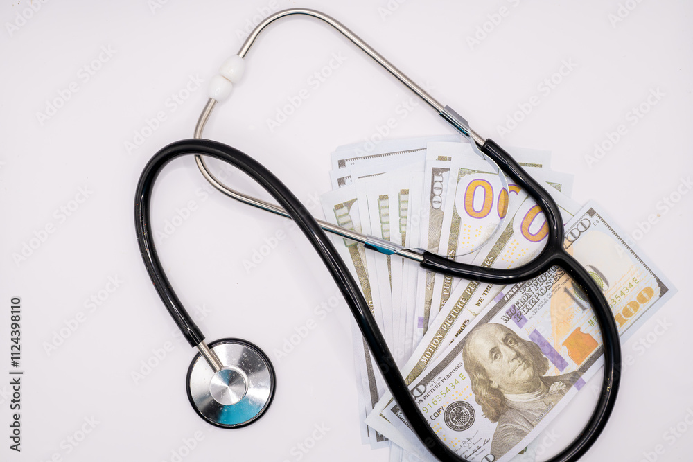 This thought-provoking image series depicts a doctor's stethoscope resting on a stack of prop money, raising questions about the intersection of healthcare and finance. This thought-provoking image series depicts a doctor's stethoscope resting on a stack of prop money, raising questions about the intersection of healthcare and finance.