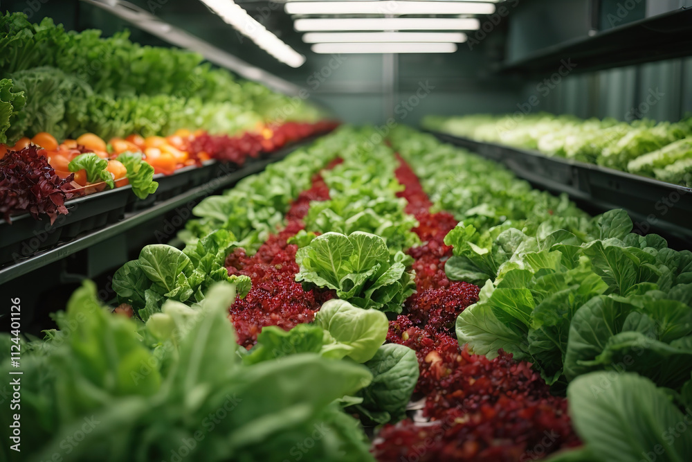 Excellent Close up of lettuce grown in greenhouse with drip irrigation hose system Excellent Close up of lettuce grown in greenhouse with drip irrigation hose system