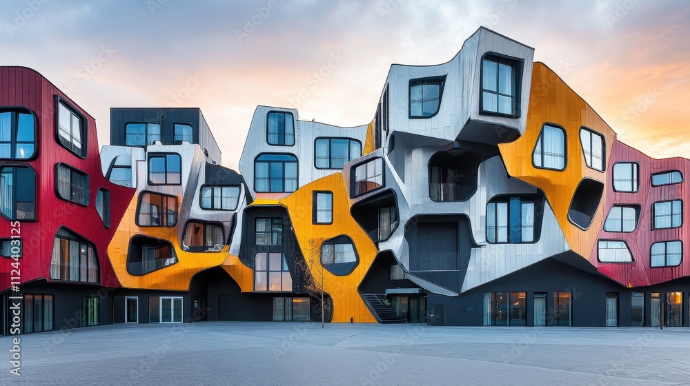 Obraz premium Unique and Colorful Modern Architecture at Sunset