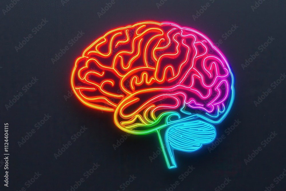 Creative and Colorful Neon Brain Design on Black Background with Vibrant Glowing Effect Creative and Colorful Neon Brain Design on Black Background with Vibrant Glowing Effect