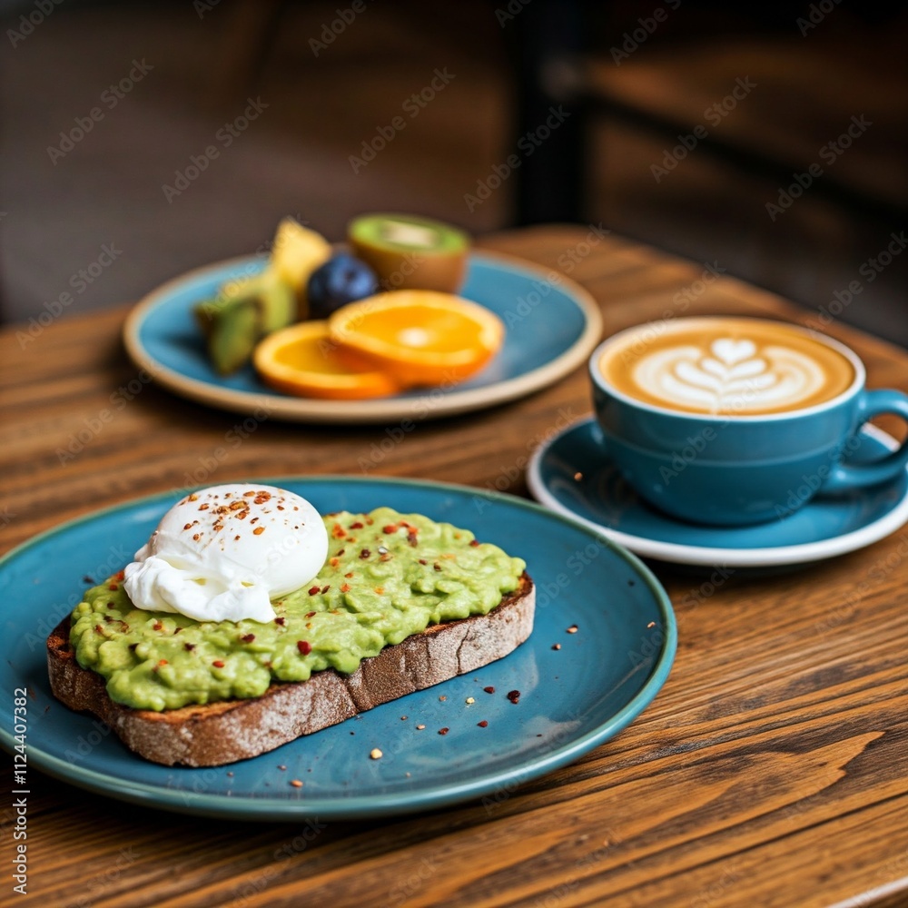 a vibrant image of a gourmet brunch spread on a rustic wooden table, including avocado toast, fresh fruit, and a steaming cup of coffee. a vibrant image of a gourmet brunch spread on a rustic wooden table, including avocado toast, fresh fruit, and a steaming cup of coffee.